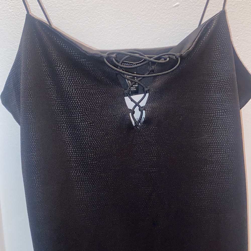 NWT Forever 21 Size M Women Black Sleeveless Front Lace Slip Mini Dress - Picture 2 of 5